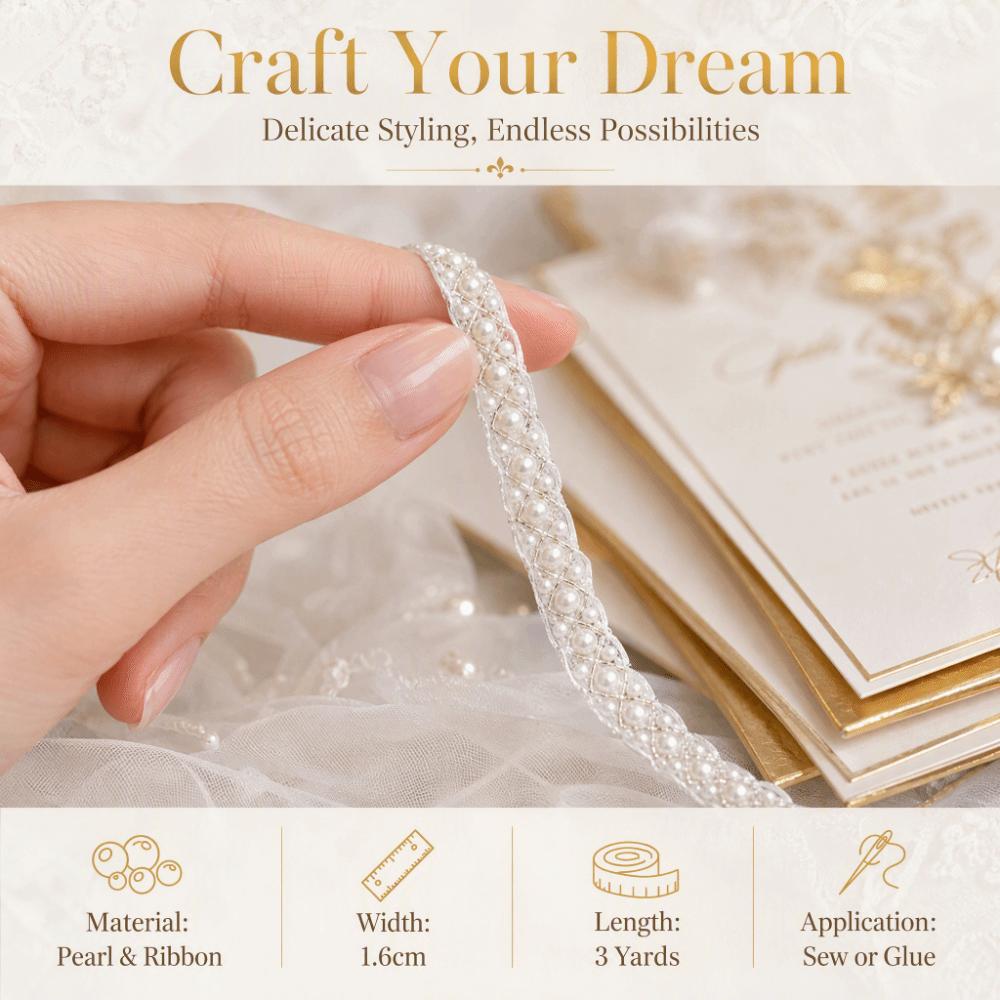1pcs Ribbon Tape Pearl Beaded Trim Handmade Lace Beaded Fringe Trim DIY Craft Project