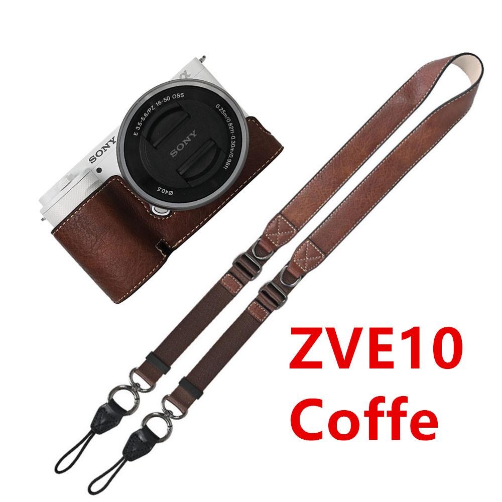 Půl pouzdro na fotoaparát z PU kůže s texturou liči pro Sony A6700 A6400 A6300 A6100 A6000 ZVE10 ZVE10II ZVE10M2 Spodní otevírací kryt s popruhem