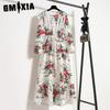 GMXIA Spring Summer Bohemian Women Maxi Dress Casual Long Sleeve High Waist Beach Dress Women Floral Chiffon Dresses Vestidoes Mujer New