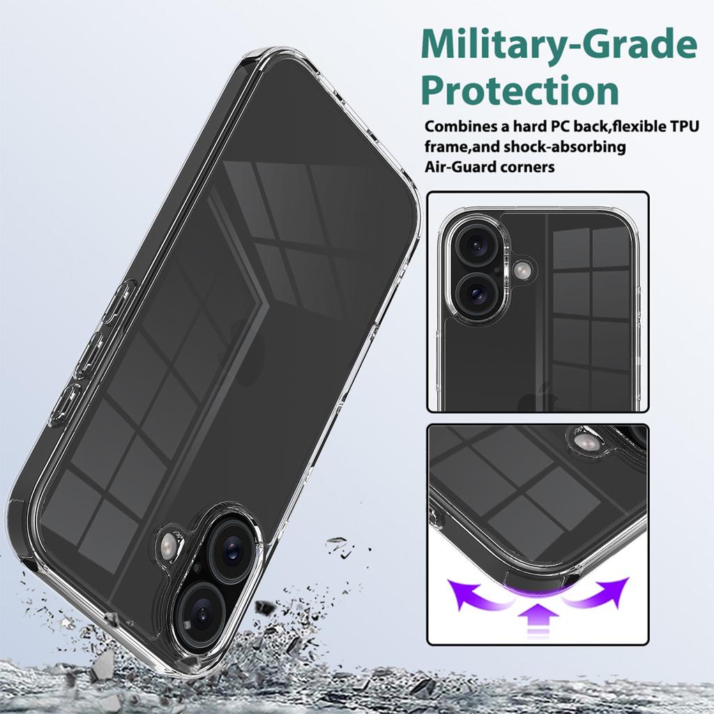 For iPhone 16 Case Clear Shockproof Acrylic + TPU Phone Cover