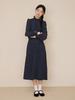 Vincent Navy Dot Pleated Dress_Navy