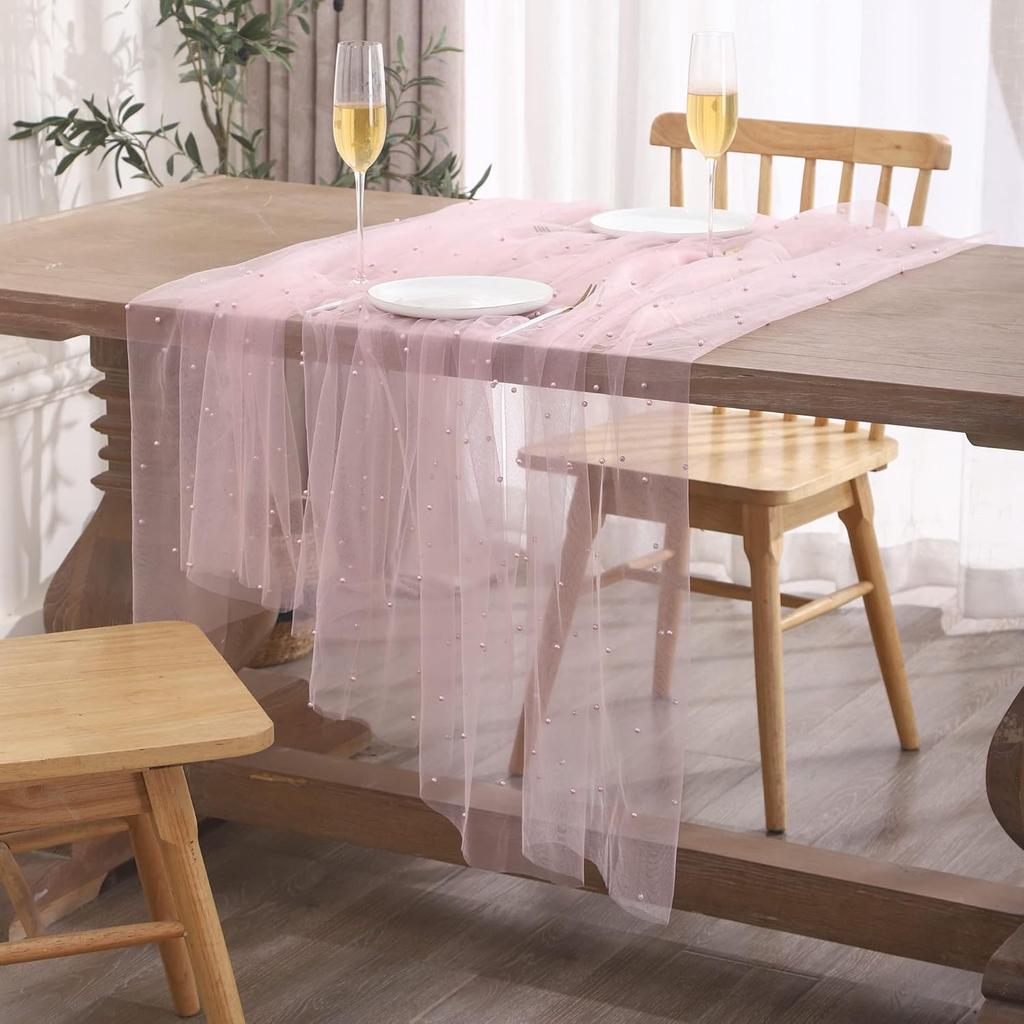 Light Green Table Runner Fabric Tulle Lace Tablecloth Rectangular Table Cover Bridal Veil for Christmas Wedding Birthday Party