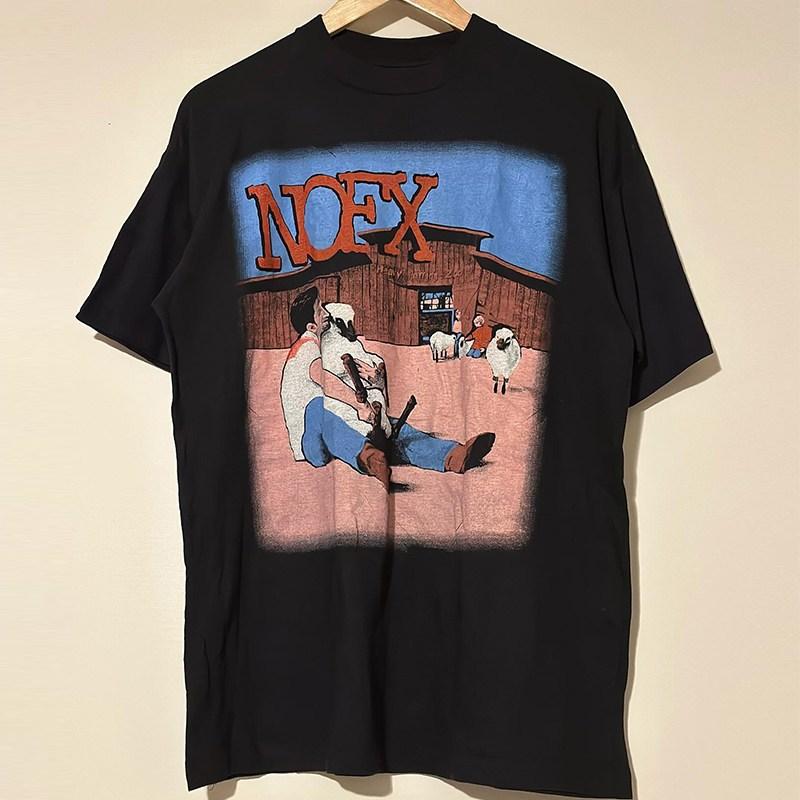 Nofx Alternative Rock Band Trendy Printed ShortSleeved TShirt in Vintage Heavy Cotton with A Small Collar and Cool Half Sleeve