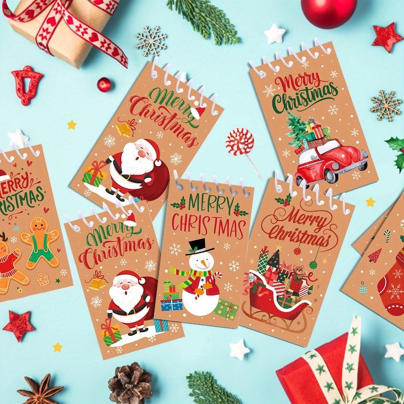 8pcs Christmas Pocket Notebooks Mini Spiral Journaling Santa Claus Gingerbread Man Kraft Paper Gift Notepads Diary Mini Notebook
