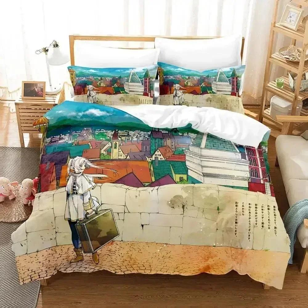 3D Print Anime New Frieren Printed Bed Set Duvet Cover Pillowcase Bedding Set Bed Linen Sheet Quilt Cover Full Queen King Size