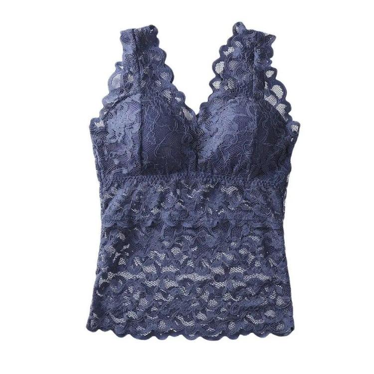 Canotta da Donna con Schiena in Pizzo Spalline Larghe Scollature Vest Top Avvolgenti sul Petto