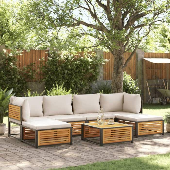 VidaXL Salon de jardin avec coussins 7 pcs bois massif d'acacia, ensemble de canapés d'extérieur, canapé modulable 3214927