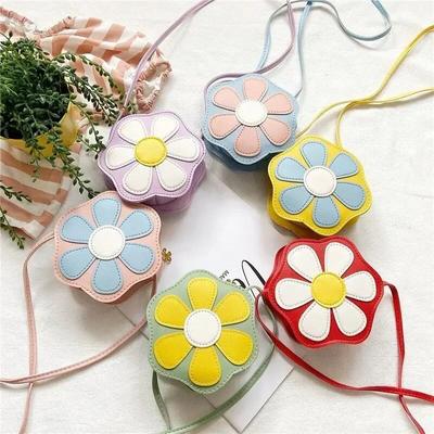 Lovely Baby Girls Flower Coin Purse Fashion Children Crossbody Bags PU Leather Kids Shoulder Bags Princess Small Wallet Handbags