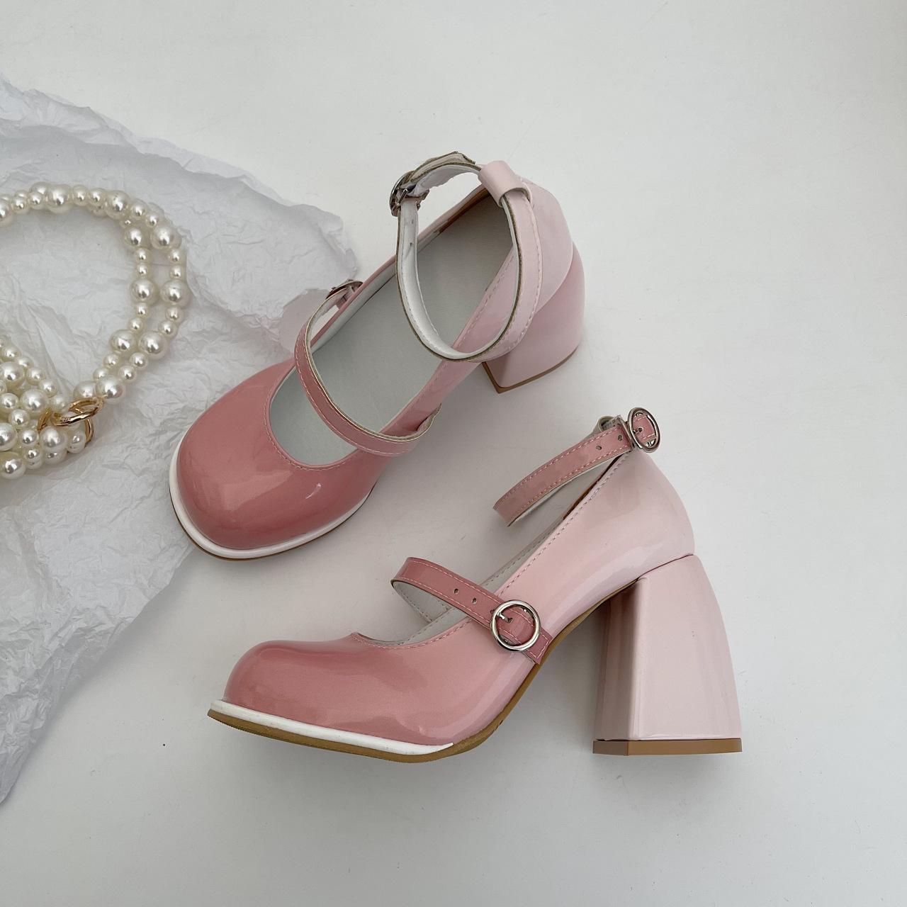 

Жіноче взуття Мері Джейн Лоліта з товстим підбором, модне чоботи на високих підборах та платформі, 2024 року, з градієнтом, товстим підбором, жіноче лаковане шкіряне туфлі на високих підборах, туфлі-човники 39 рожевий