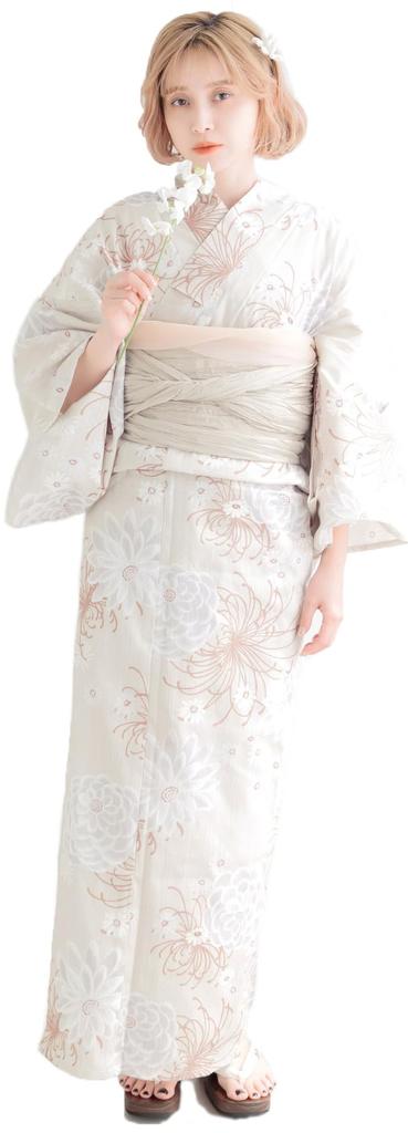 Dita Yukata Set with Obi In Light and Featuring a Watercolor and Translucent Floral Easy To Dress by Yourself Walnut Chrysanthemum Free Women's