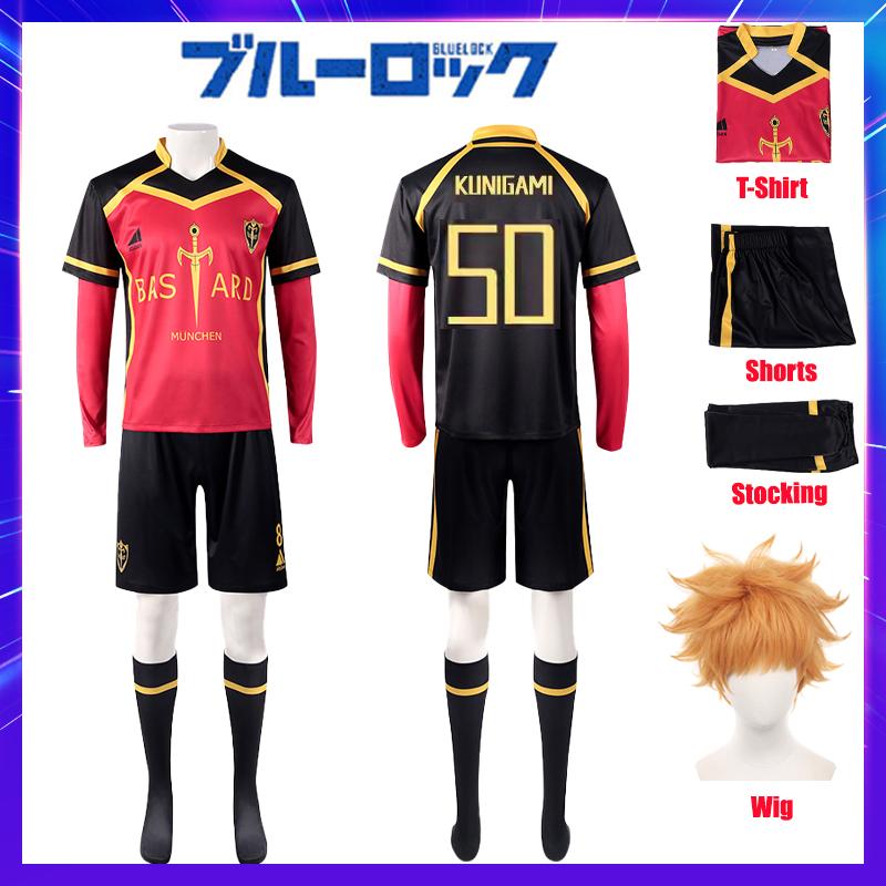

Аніме Blue Lock Костюм для косплею Кайзер Несс Ісагі Курона Хіорі Футбольна форма Перука Бастард Мюнхен Німецька команда Червоно-чорна Джерсі XXL чорний