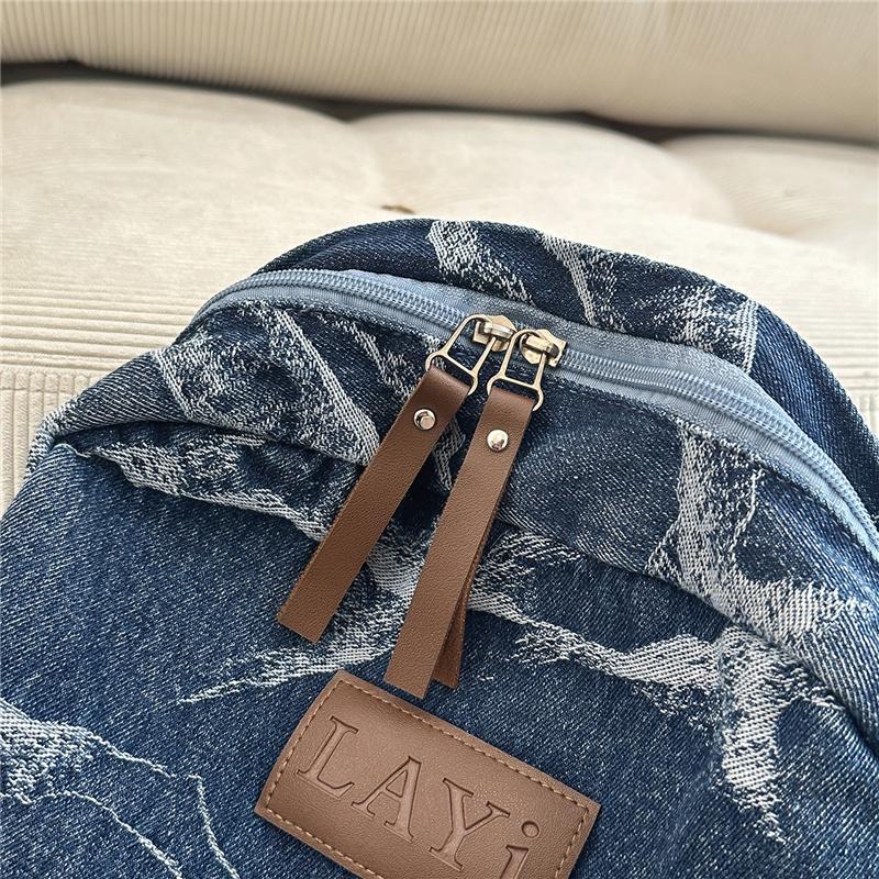 Denim Camouflage Backpack Casual Style Unisex School Bag Fashionable Travel Rucksack