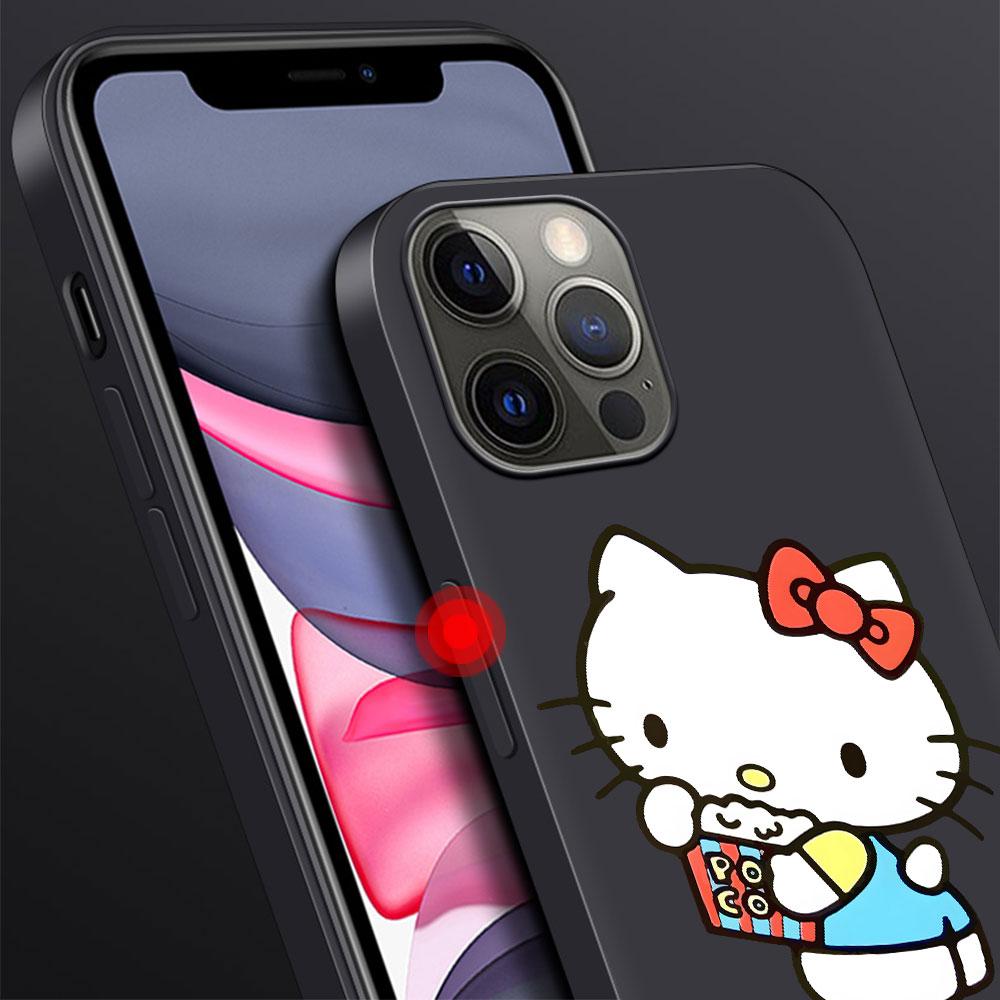 Hello Kitty Cartoon Case for Apple iPhone 13 14 Plus 11 12 Mini 15 Pro Max 7 8 SE 2020 X XS XR Silicone Black Soft Phone Cover
