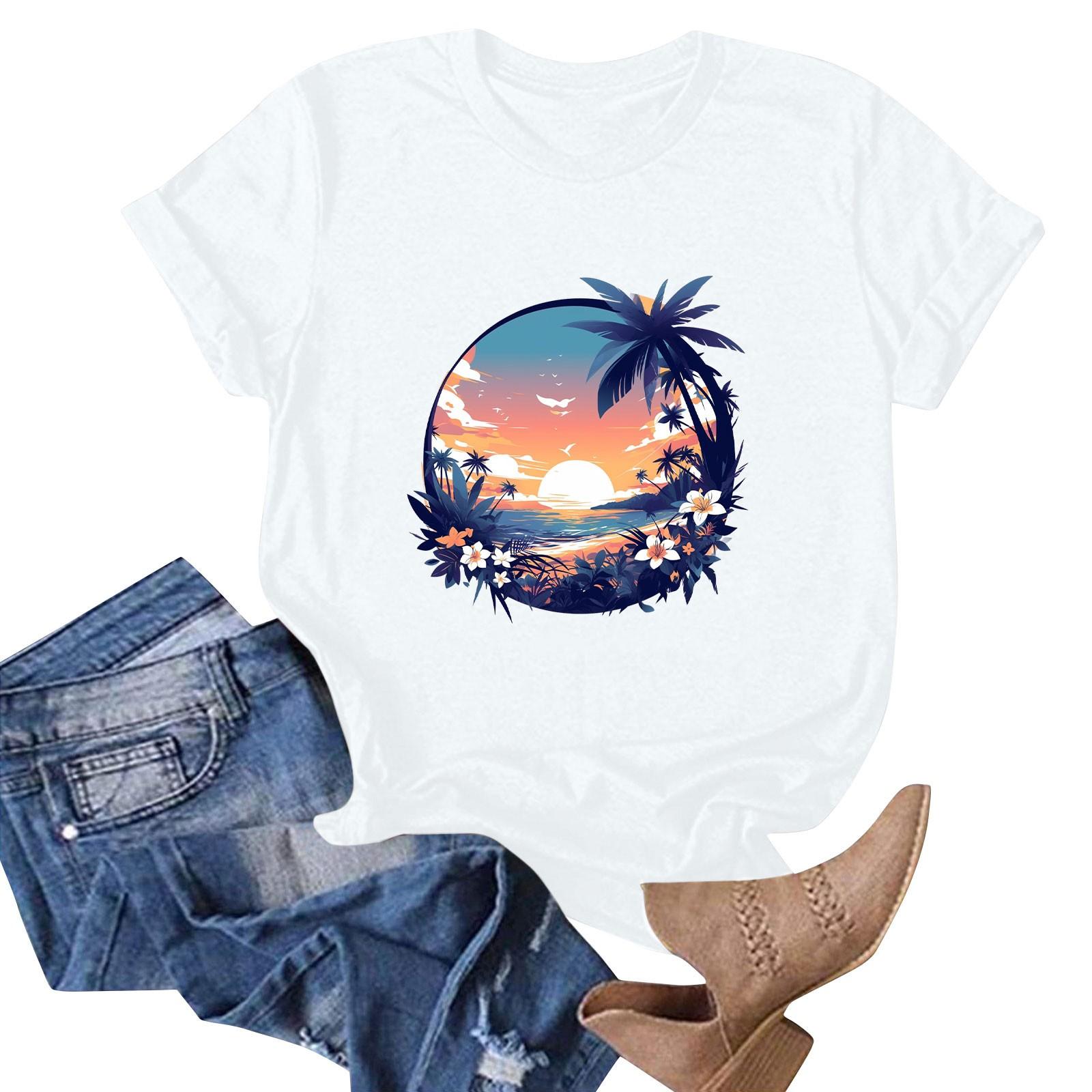 

Женская футболка с коротким рукавом и гавайским цветочным принтом XL белый