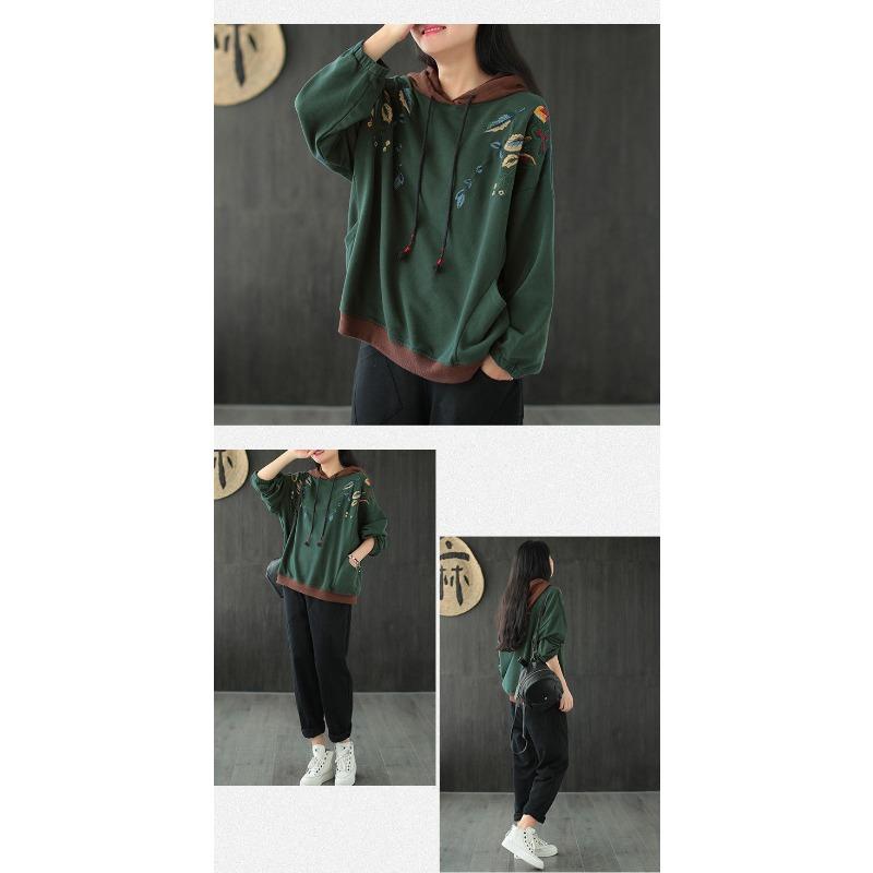 Women S Plus Size Loose Pullover Hooded Sweatshirt With Embroidery