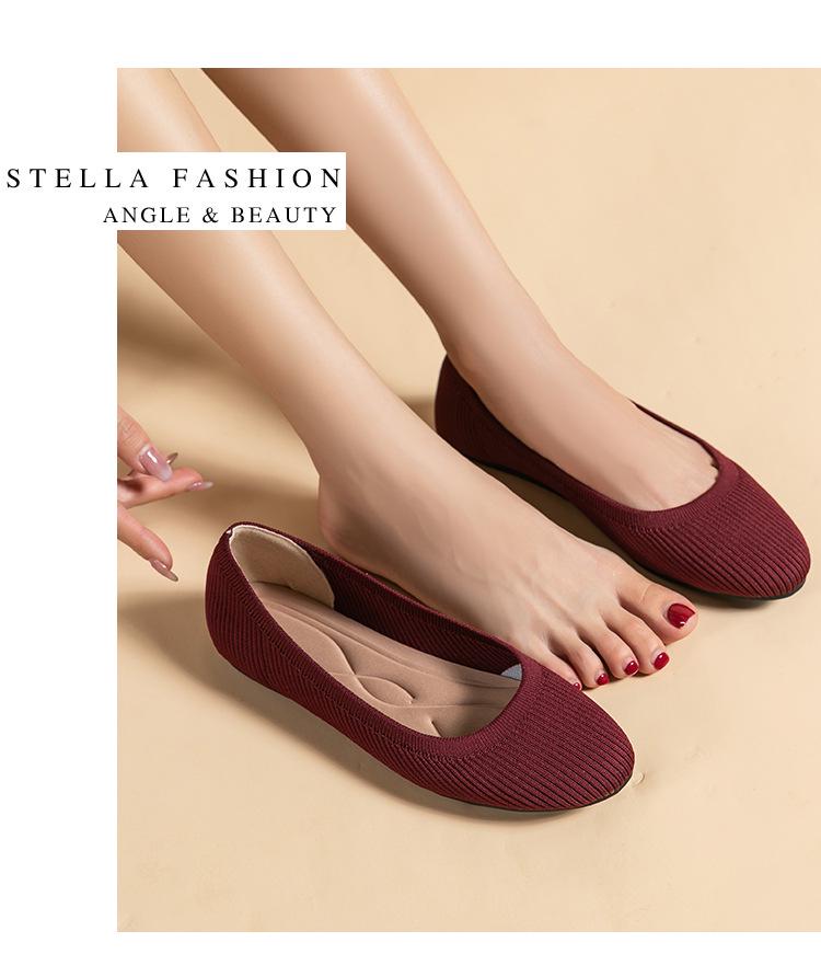 Y2 Women's Plus Size Knit Soft Sole Flat Shoes (Sizes 41-44) - Solid Color, Round Toe, Low-Cut, Old Beijing Style.