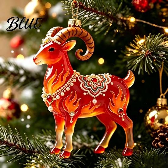 Decorative Hanging Ornaments for Tree 2PCS Christmas Goat Ornaments 2D Acrylic Festive Party Supplies Pendants Lightweight Holiday Home Decor