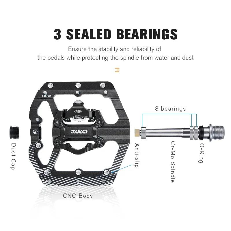 CXWXC Dual Function Platforms Flat / Clipless MTB Pedals SPD Cleats 3 Sealed Bearings Bike Pedals Road Bmx Pedals For Bicycle