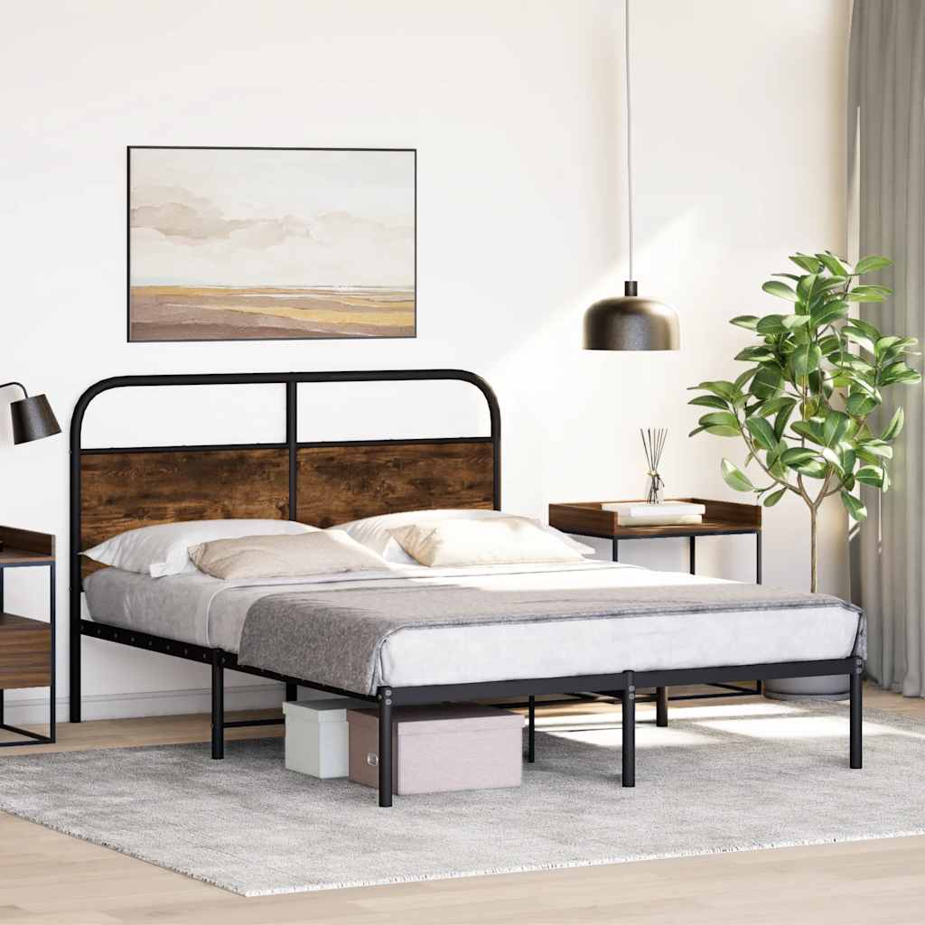 Bed Frame Without Mattress 120 X 190 Cm Smoked Oak Wood Based Material