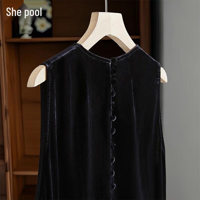 

Тачи Элегантное Бархатное Маленькое Черное Миди Платье M