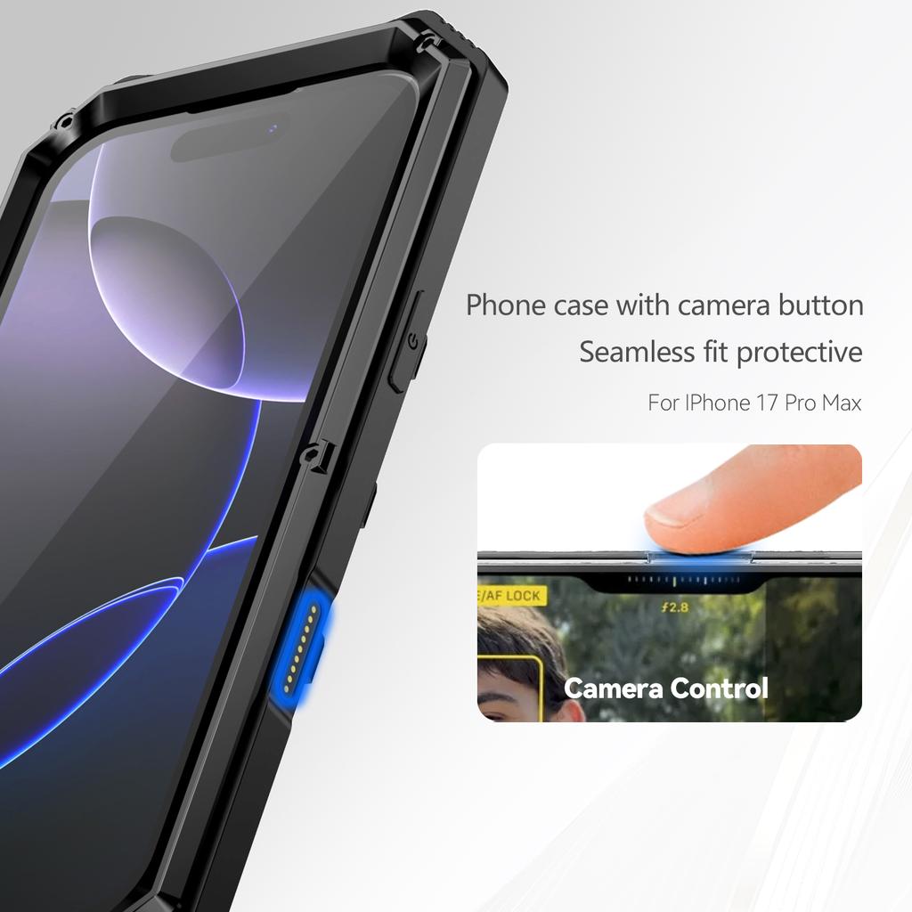 Case for IPhone Air 17 16e 16 Pro Max 15 Plus Shockproof Heavy-duty Sturdy Aluminum Metal Cover Tempered Glass Screen Protector