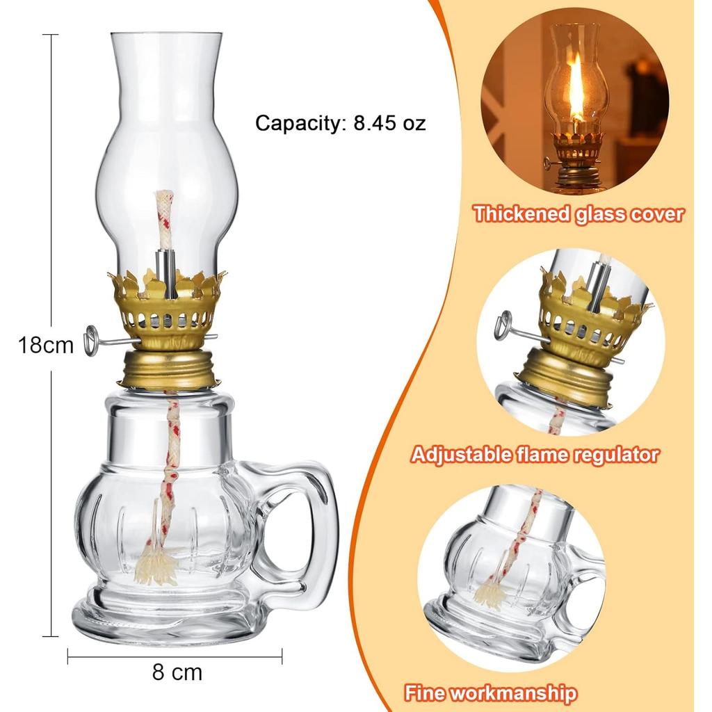 2 Pieces Christmas Chamber Oil Lamp, Vintage Glass Clear Kerosene Lamp Indoor Decorative Hurricane Lantern Small Oil Lantern for Thanksgiving Tabletop