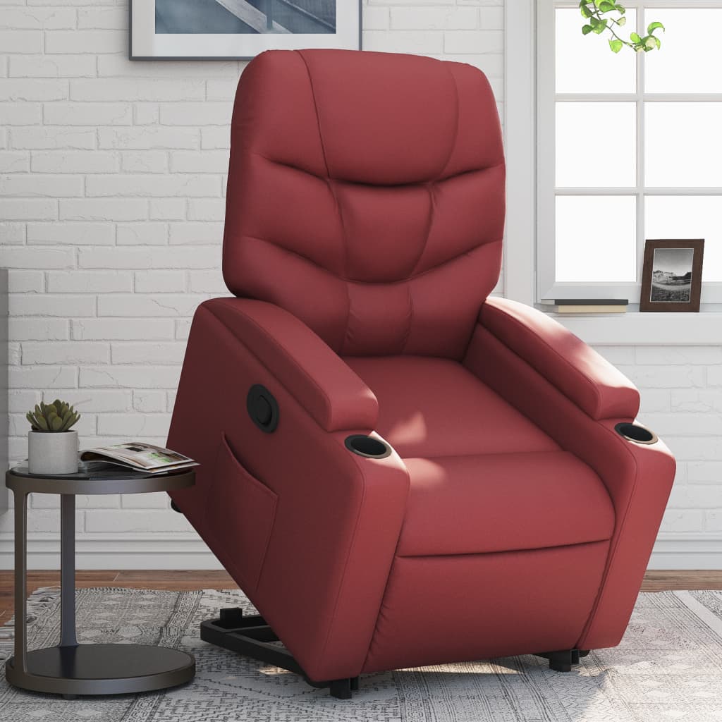 Recliner Chair with Rising Assistance Burgundy Faux Leather