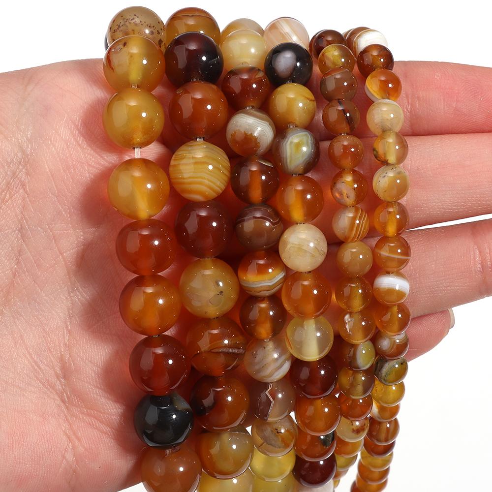 1 Strand Natural Agate Stone Beads 6 8 10mm Amber Color Round Loose Beads For DIY Jewelry Making Bracelets Necklace Accessories