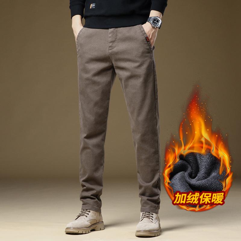 2024 Winter Plush Thickened/Regular Men'S New Casual Slimming Straight Tube Warm Pants Fashion Business Suit Pants