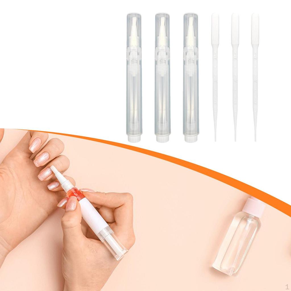 3 Pieces Pen Set Fillable 6ml Empty Single Hand Press Brushes Nail Oil Pens for Lipgloss Furniture