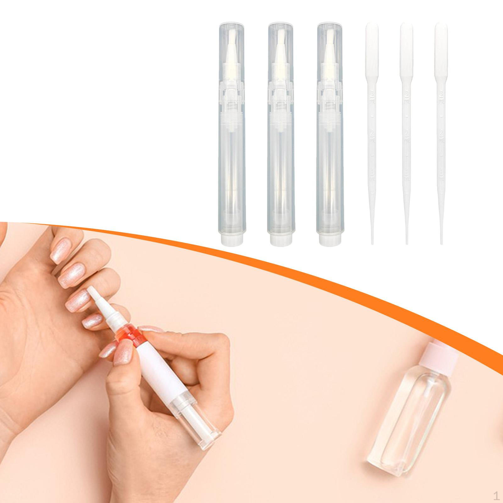 

3 Pieces Pen Set Fillable 6ml Empty Single Hand Press Brushes Nail Oil Pens for Lipgloss Furniture Clear