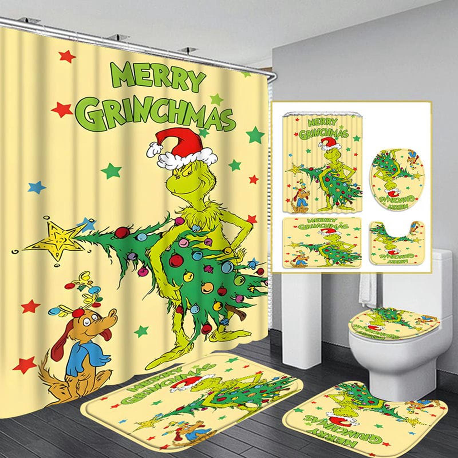 

Christmas Bathroom Toilet Cover Christmas Dwarf Print U-shaped Floor Mat Water Tank Cover Four Piece Set One Size