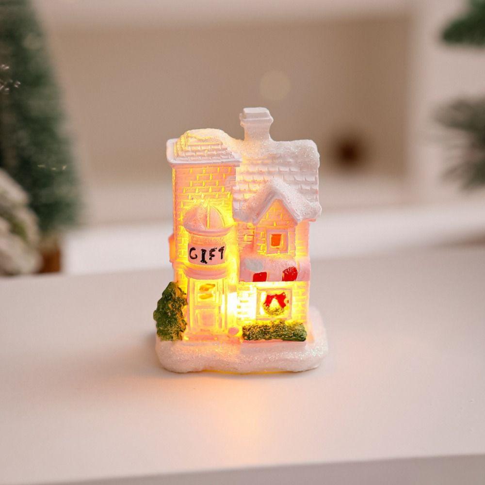 Resin Christmas Glowing Small House Cute Christmas House Ornament  Home Xmas Decor