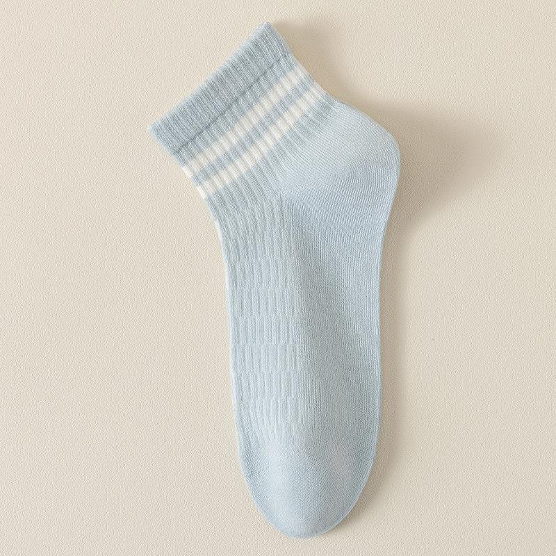 Summer Thin Mesh Double-bar Striped Boneless Sports Socks for Women That Won't Fall Off