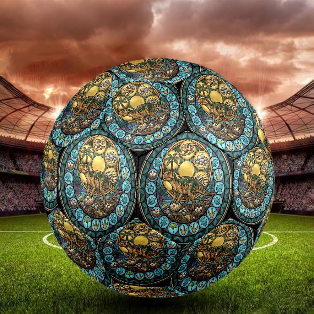 Dinosaur Glass Art Round Football Size 5 Adult Ball Suitable for Training Matches and Outdoor Team.