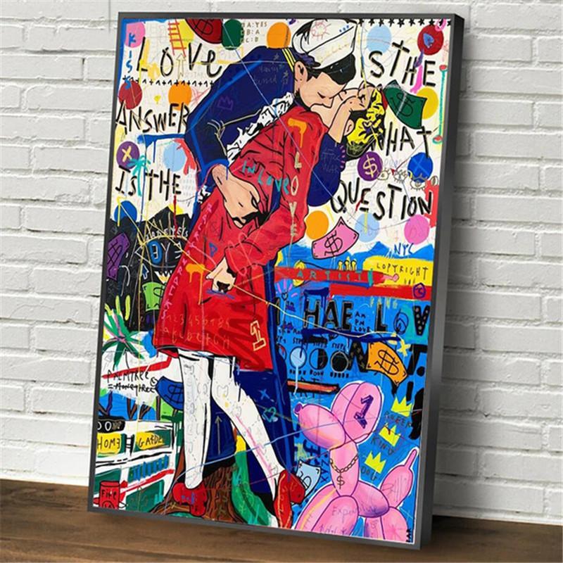 Graffiti Umělecká díla Postava Mony Lisy Malba na plátně Abstraktní Plakáty a tisky Street Wall Art Obrázky Cuadros Living Room Decor