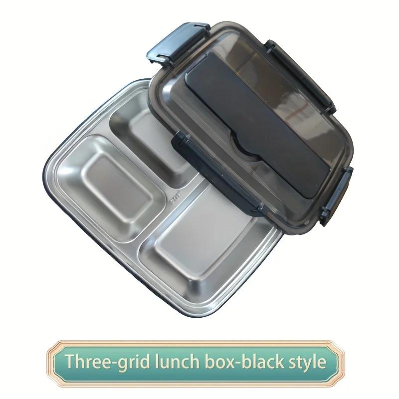 Leak-Proof Stainless Steel Lunch Box With 3/4 Compartments - Durable, Easy-Clean Bento Container For Students & Office Workers