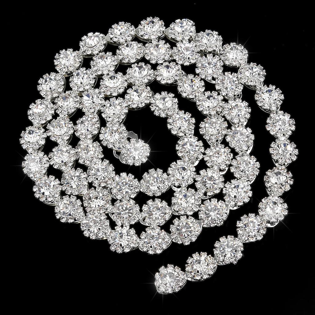 1Yard Round Flower Crystal Rhinestone Chain Sewing Decor Silver