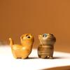 Cute Small Wooden Lucky Cat Figure 1.4" Green Sandalwood Carved Cat Figurine Desk Accessories For Home Decor Parts Gifts