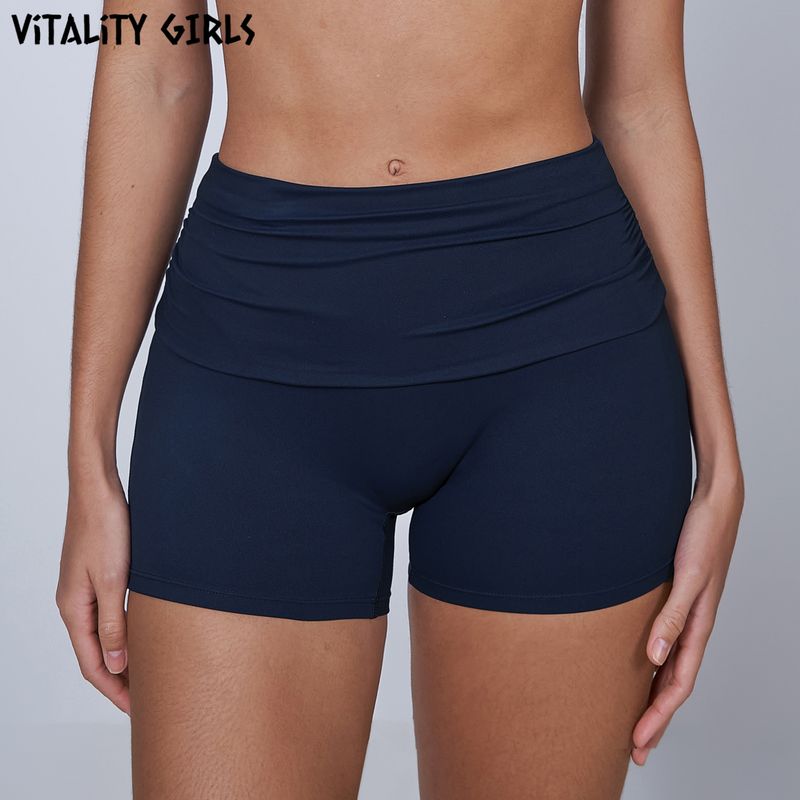 Vitality Girls Flip Waist Folding Yoga Shorts Slim Fitted Waist Exercise Shorts Female Training Quick-Drying Breathable