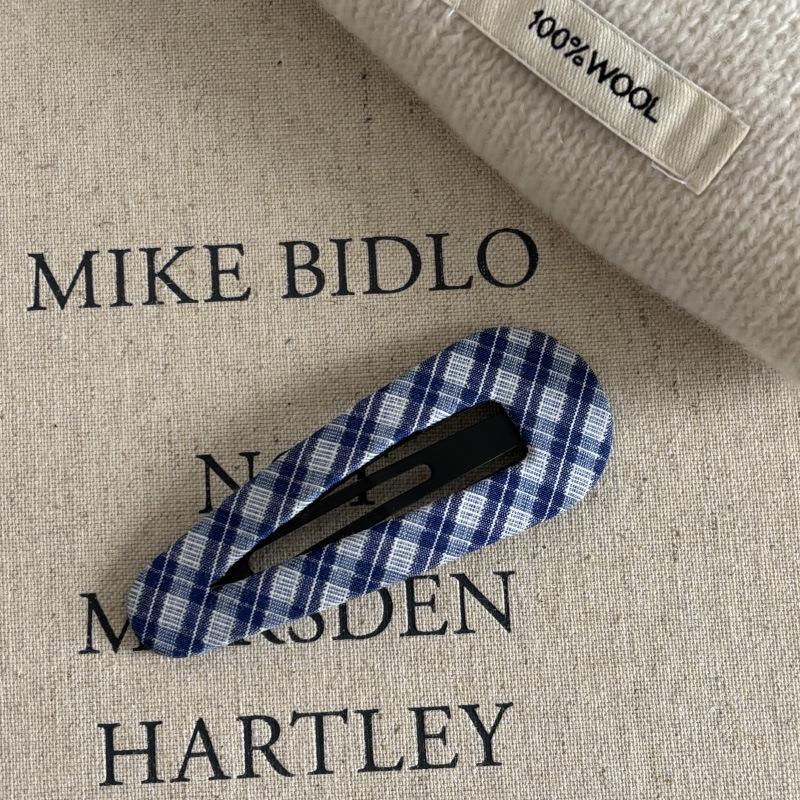 Blue retro plaid hairpin sweet niche side bangs clip spring and summer bb clip broken hair clip girl