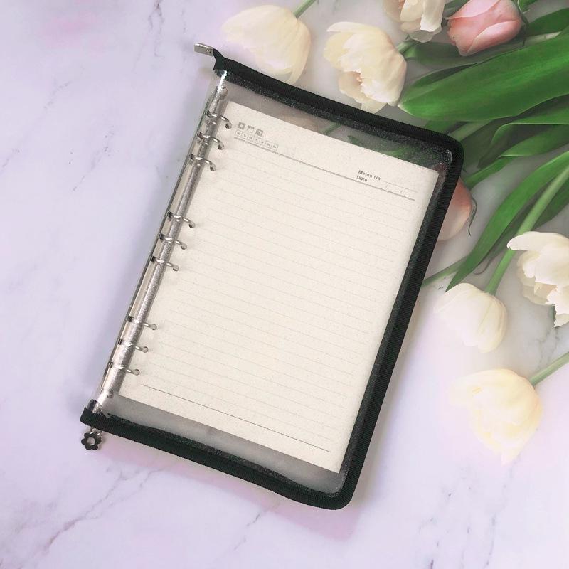 Japanese Style B5 Transparent 9-Hole Zipper Notebook with Gold Glitter - Loose-Leaf Diary & Schedule Planner