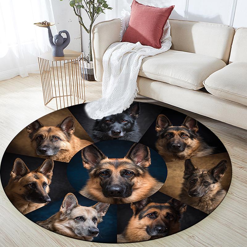 German Shepherd Round Area Rug,Carpet Rug for Living Room Bedroom Sofa Playroom Decor,Non-slip Floor Mat