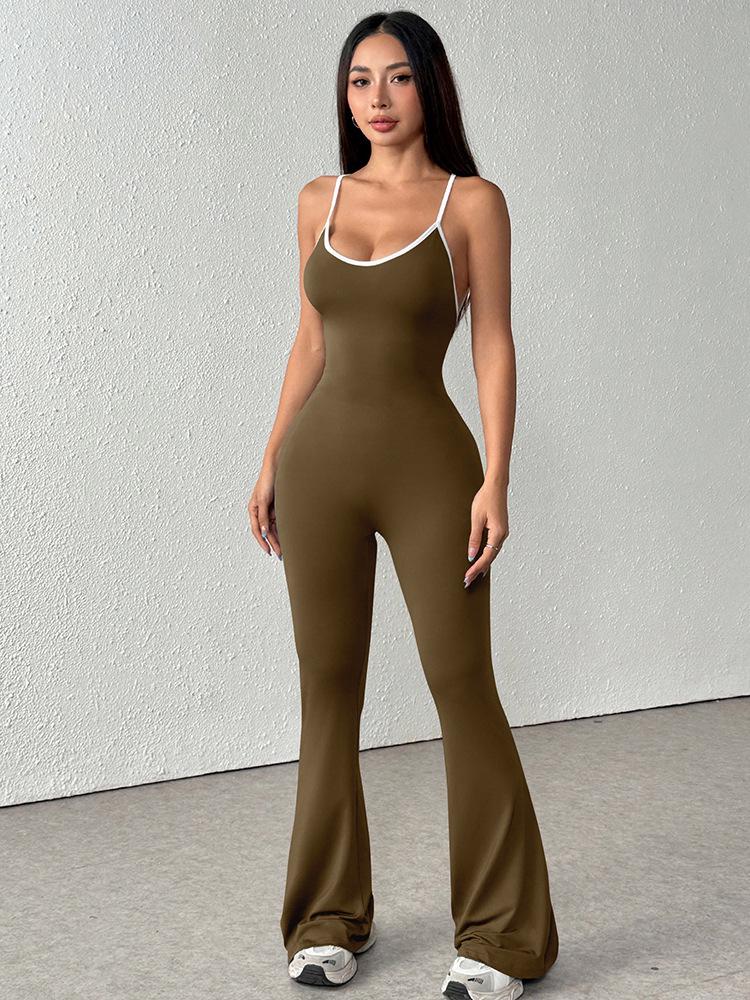 AD042 New Sexy Casual Sport Yoga Backless Solid Color Jumpsuit