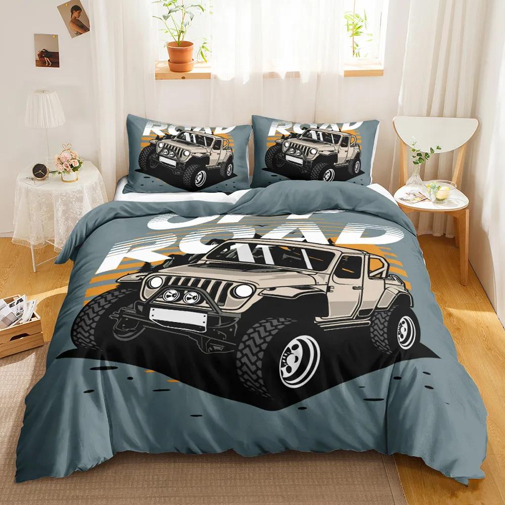 Truck Duvet Cover Set Blue Equipment Trucks Duvet Cover Full Boys Gifts Bedding Set Polyester Comforter Cover Kids Cartoon Car