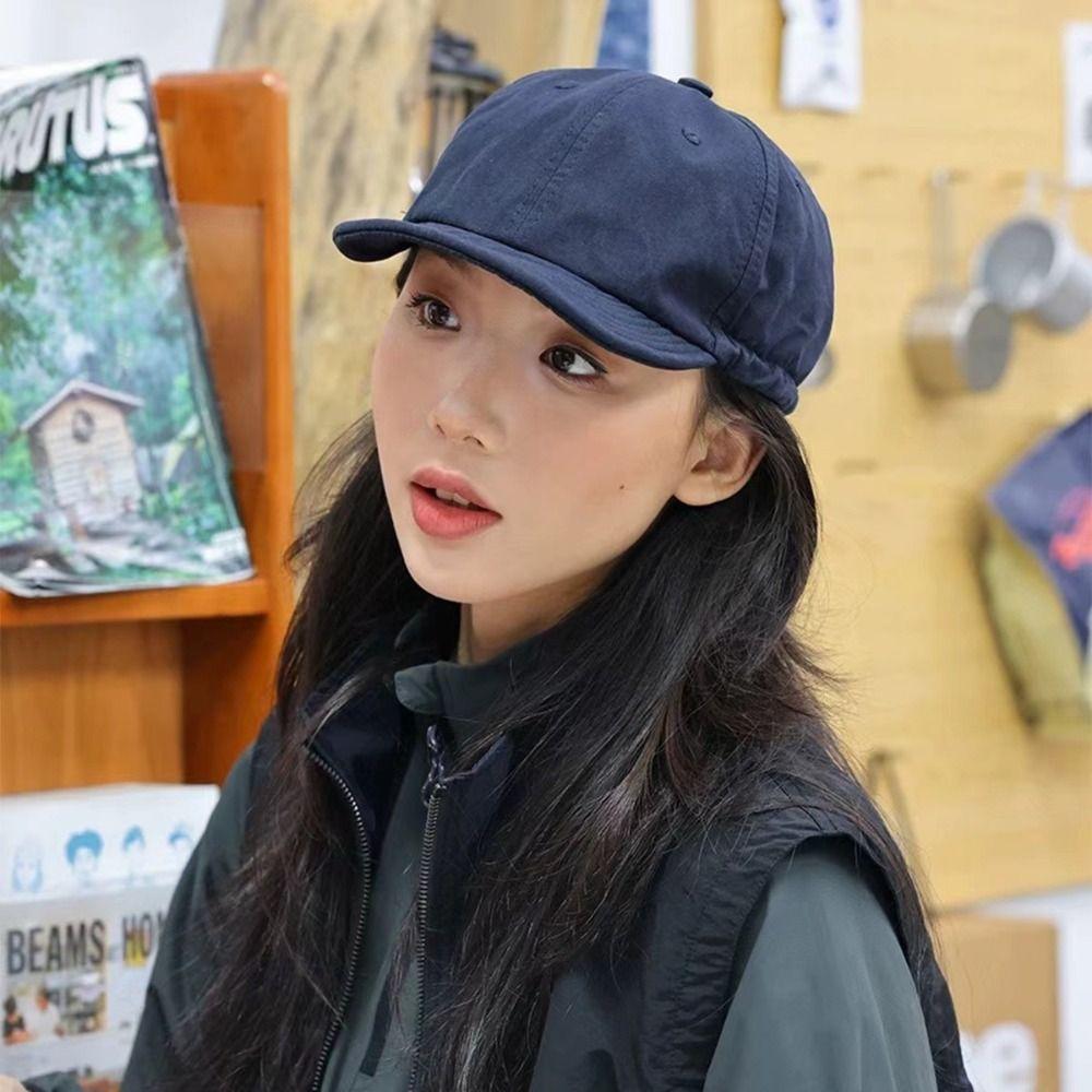 Adjustable Peaked Hat Solid Color Sunscreen Sun Cap Personality Short Brim Baseball Cap  Men