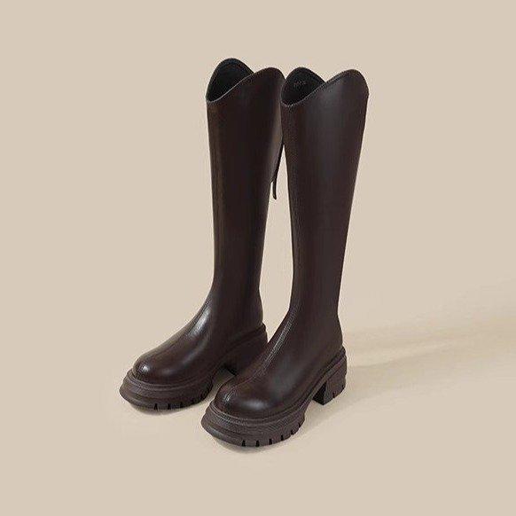 V-mouth brown inner height increase small muffin thick-soled boots women's autumn and winter tall knight boots but knee boots