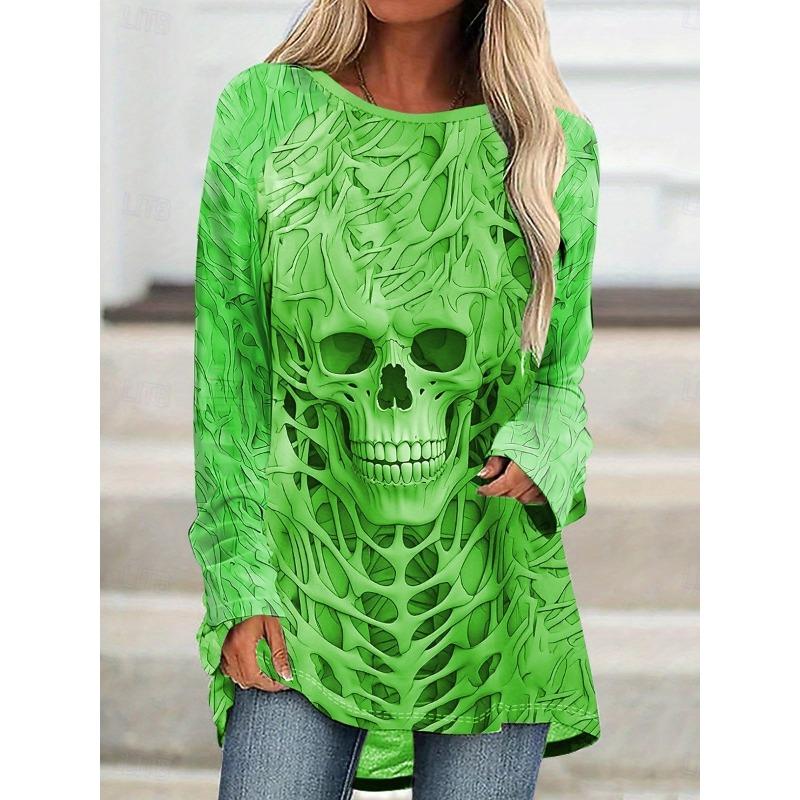 

Женская футболка с принтом черепа, круглым вырезом и длинным рукавом, модный повседневный топ, худи, одежда 4XL