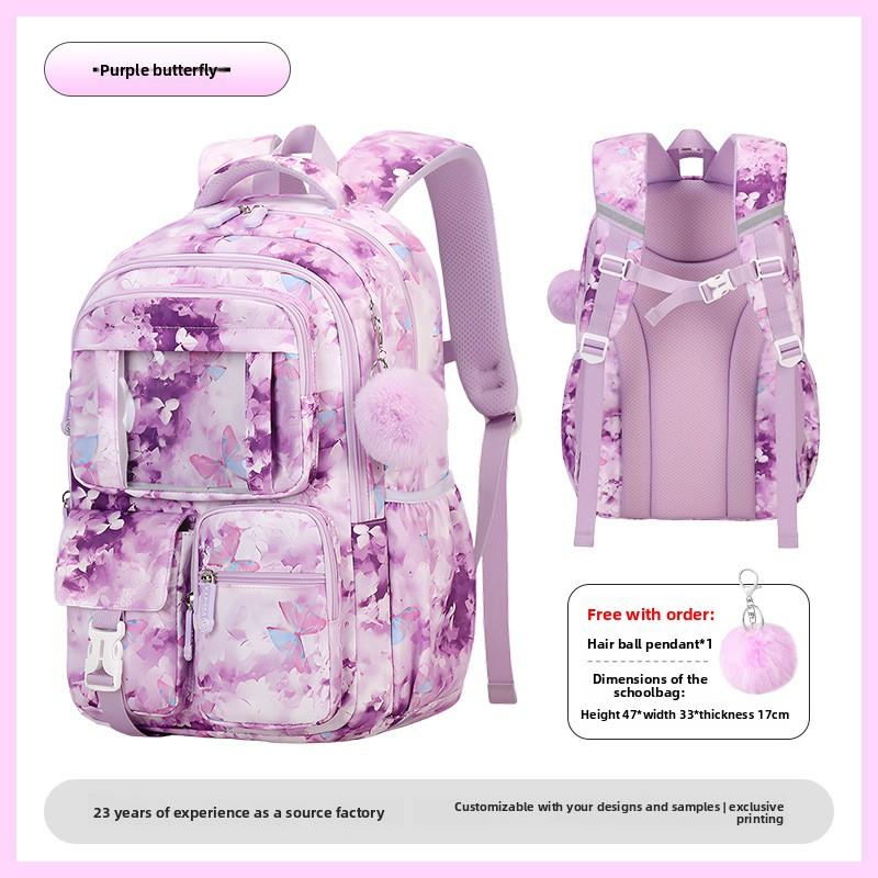 New Pink Princess Primary School Student Backpack, Children's Backpack, Lightweight and Large Capacity Middle School Student Backpack for Girls