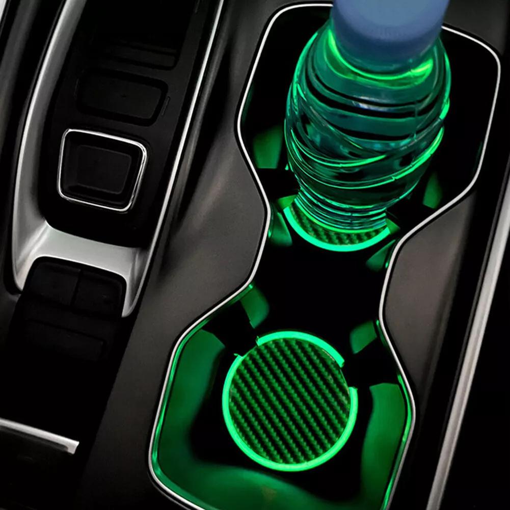Glowing Car Cup Holder Coasters, Anti-Slip Silicone Mat, Waterproof Auto Drink Pad, Interior Decoration Accessories, 2 Pack
